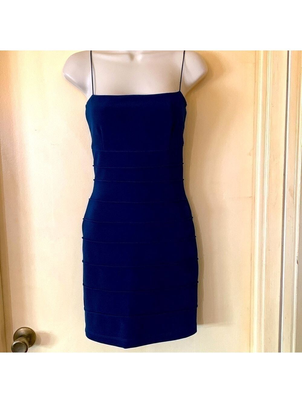 Peep navy blue bodycon casual spaghetti strap dress size S